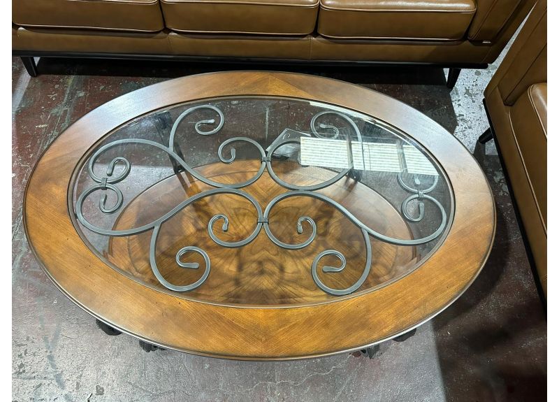 Preston Oval Wood Coffee Table with Glass Top